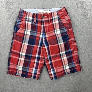 American Eagle Shorts Mens 28 Red White Blue Plaid Preppy Classic Chino Flat Y2K